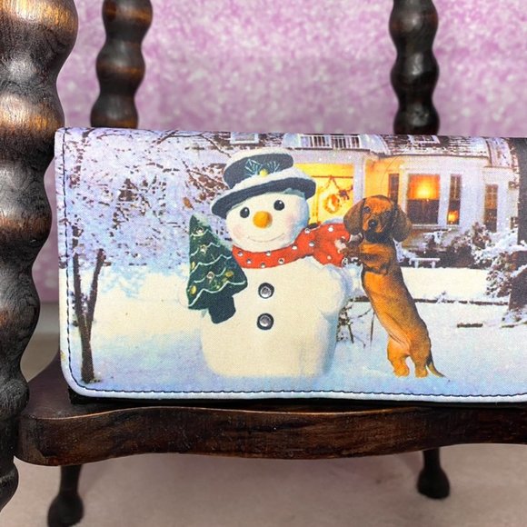 Dachshund bag with matching wallet, Christmas doxie with snowman friend - Picture 2 of 15